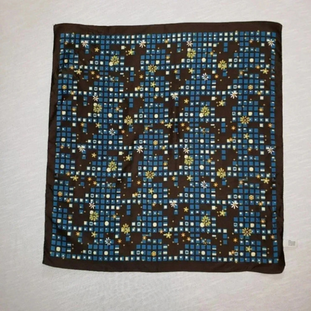 Vintage Brown & blue made in Italy square scarf